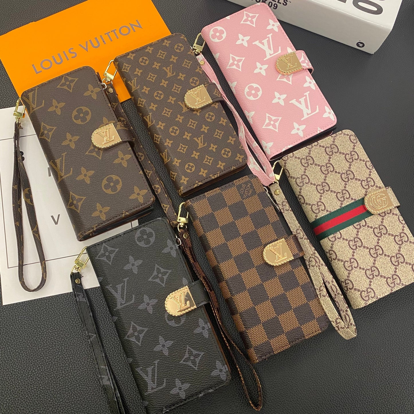 MONOGRAM PLÁTNĚ KOŽENÁ PENĚŽENKA POUZDRO NA MOBIL NA MOBIL SAMSUNG