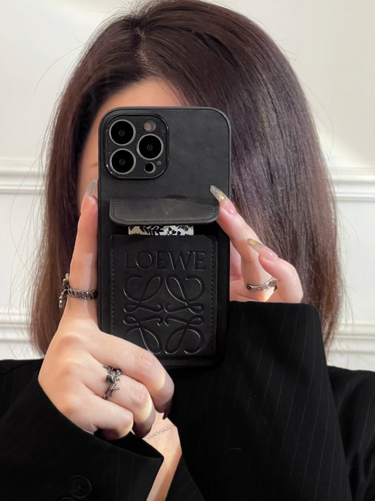 Luxusní pouzdro na iPhone s držákem karty černé-LZP241448