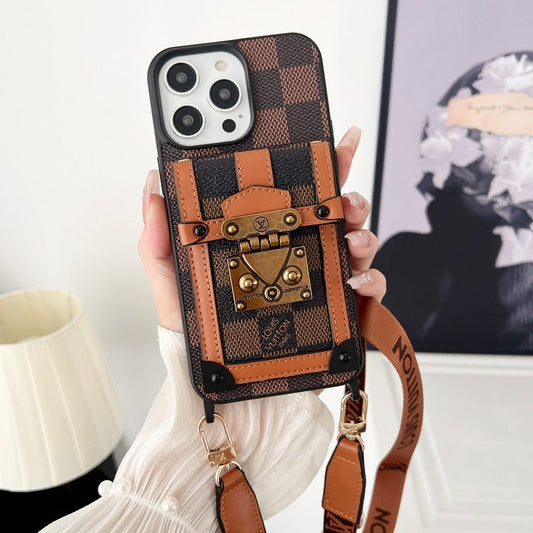 Luxusní hnědé pouzdro na iPhone Crossbody Chain
