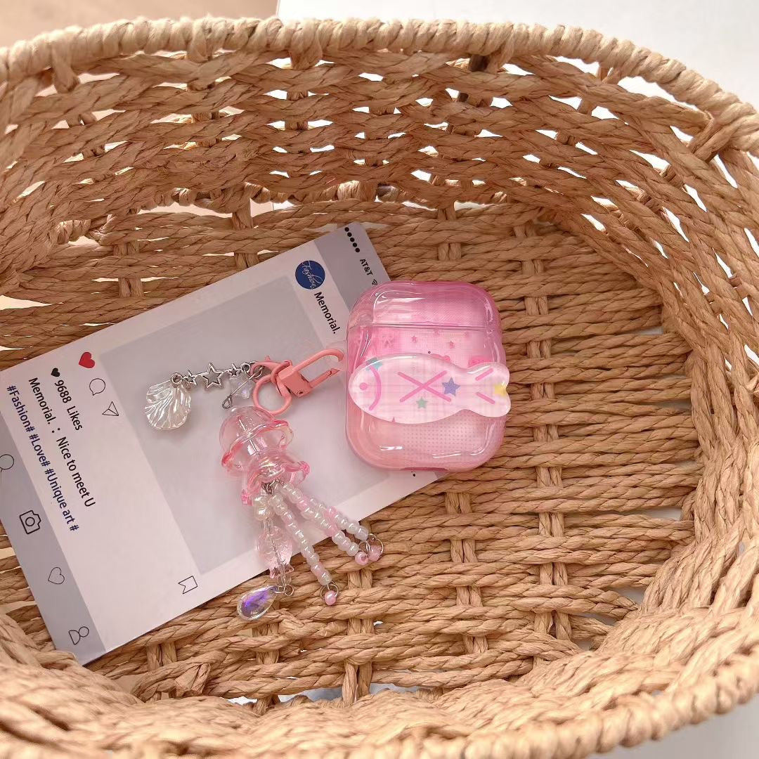 Růžové pouzdro na sluchátka Unicorn AirPods s křišťálovými korálky