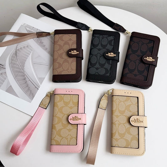 Capa carteira CO luxuosa padrão para iPhone com suporte para cartão e alça