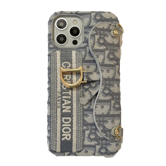 Módní černá & šedá látková taška na karty Crossbody pouzdro na iPhone