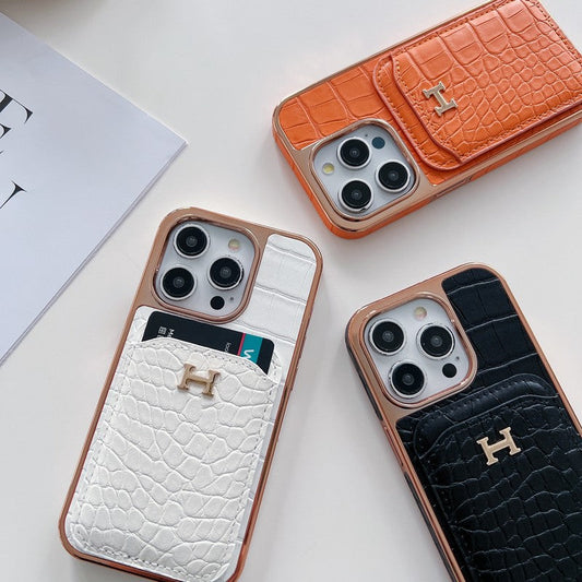 H Rose Gold kožené pouzdro na iPhone