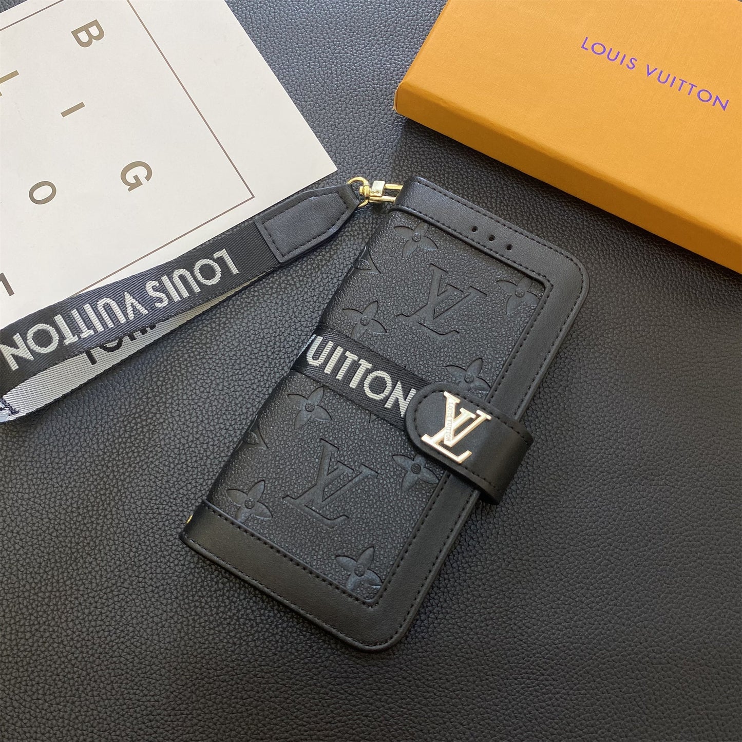 Prémiové originální kožené pouzdro na peněženku s monogramem na plátně Samsung Galaxy