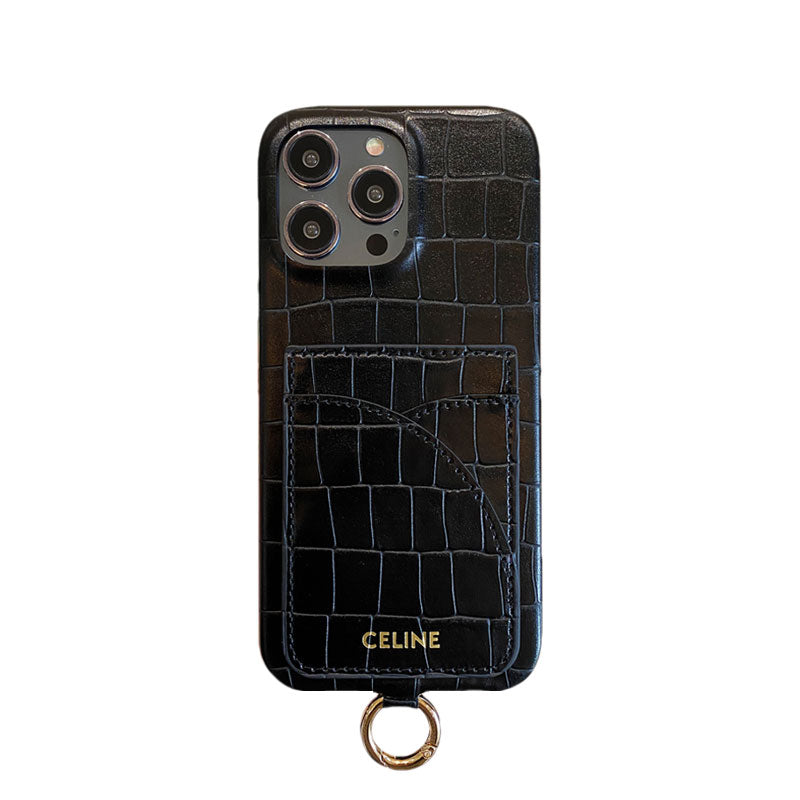 Pouzdro na iPhone Alligator Print Celine s držákem karty a popruhem zelené -EYP241415