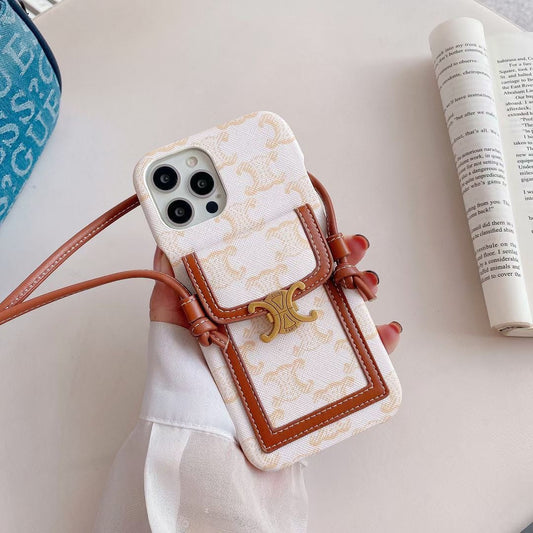 Capa Celine branca para iPhone com porta-cartão -LH240109