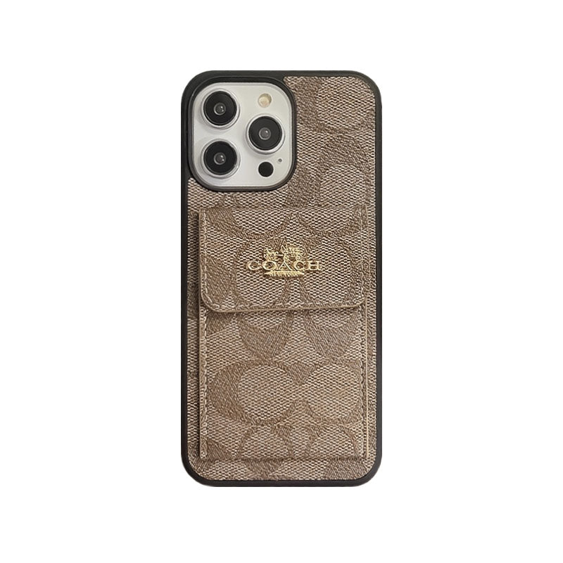 Klasické pouzdro na iPhone s peněženkou na kartu světle hnědá -SZK240425