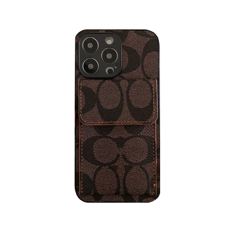 Klasické pouzdro na iPhone s peněženkou tmavě hnědé-HP240513