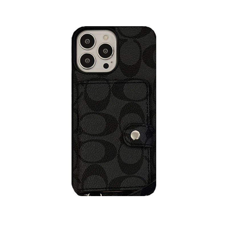 Klasické pouzdro na iPhone s peněženkou a popruhem hnědé -SZK240402