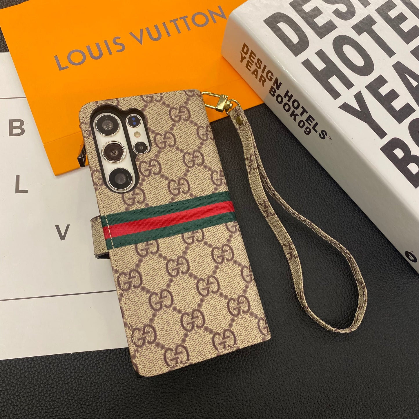 MONOGRAM PLÁTNĚ KOŽENÁ PENĚŽENKA POUZDRO NA MOBIL NA MOBIL SAMSUNG