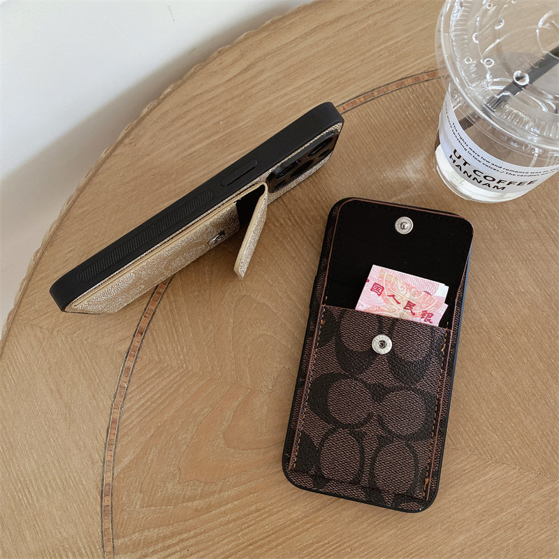 Klasické pouzdro na iPhone s peněženkou tmavě hnědé-HP240513