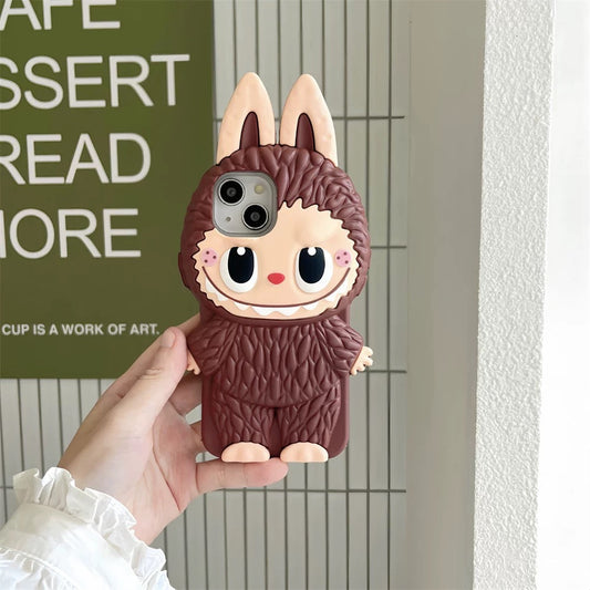 Roztomilé kreslené silikonové pouzdro Labubu Zimomo | Hnědorůžový - obal na iPhone