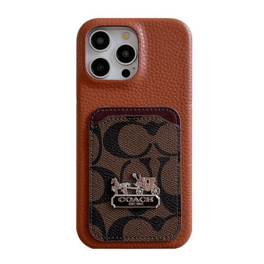 Capa de couro para iPhone com bolsa de cartão clássica