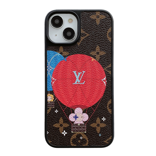 Capa luxuosa de couro para iPhone com balão e coração