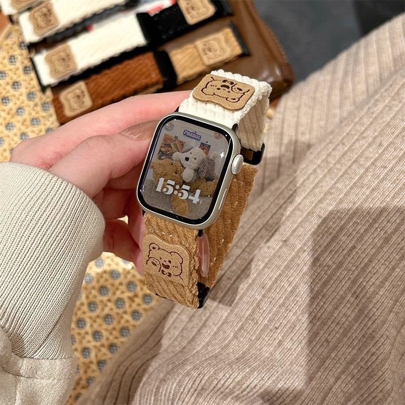 Retro manšestrový medvídek Řemínek Apple Watch na suchý zip