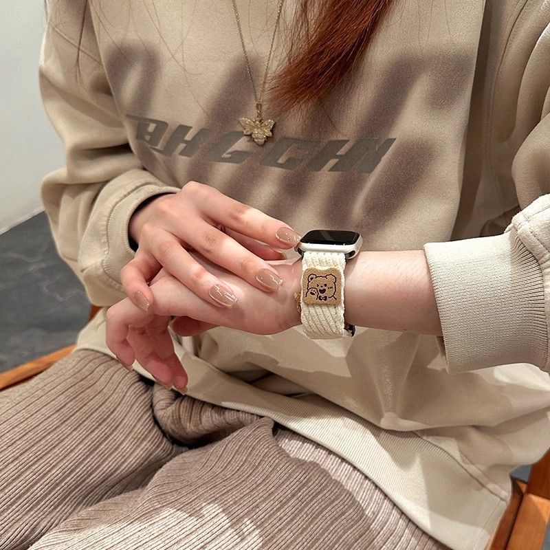 Retro manšestrový medvídek Řemínek Apple Watch na suchý zip