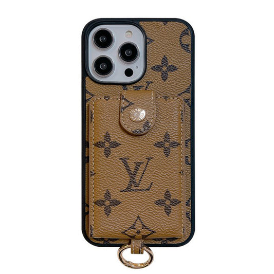 Capa para iPhone de cor clássica com bolsa de cartão luxuosa