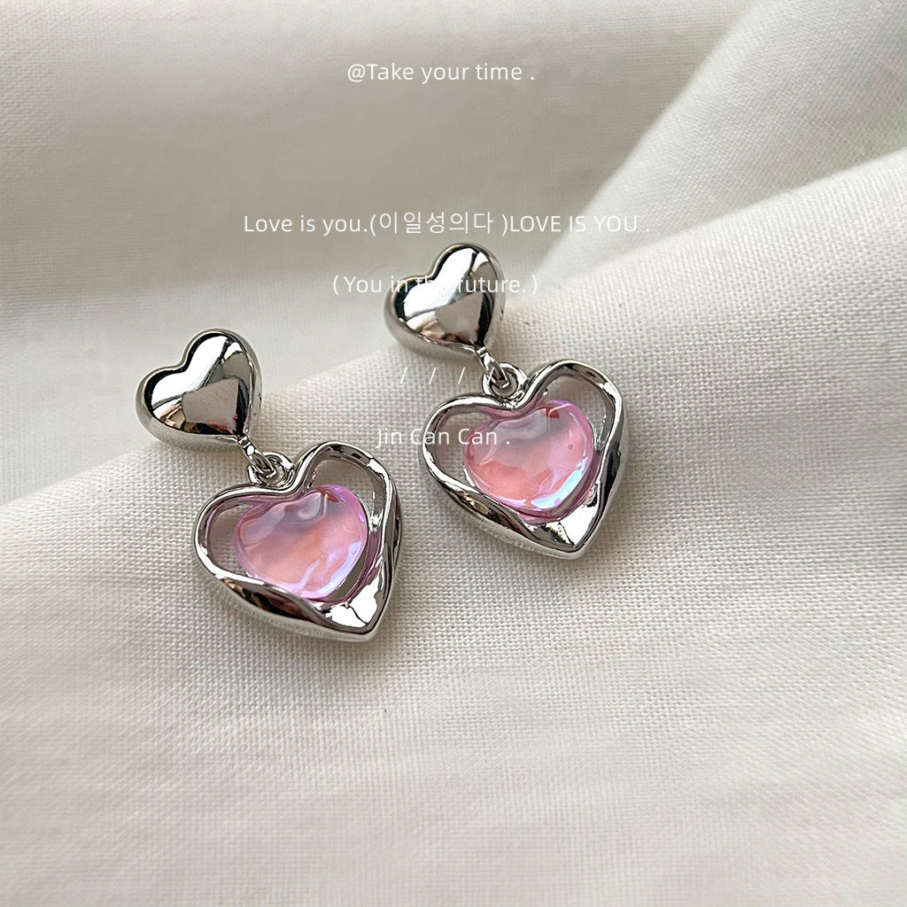 Iridescent Pink Heart Drop Náušnice – French Sweet Chic s doplňky Edgy Twist