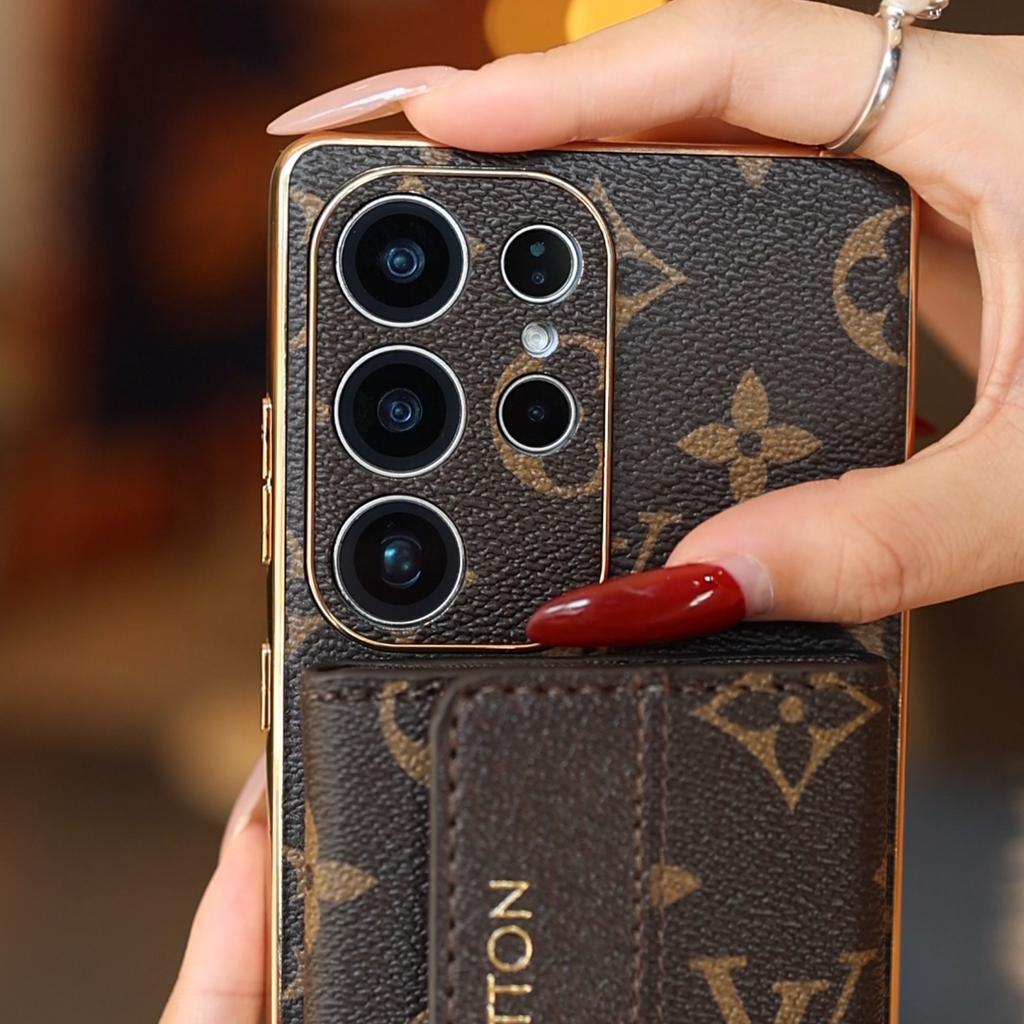 Prémiové kožené pouzdro Samsung s držákem karty & řemínek na zápěstí