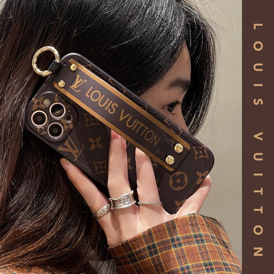 Capa luxuosa para iPhone com pulseira marrom