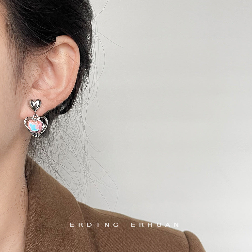 Iridescent Pink Heart Drop Náušnice – French Sweet Chic s doplňky Edgy Twist