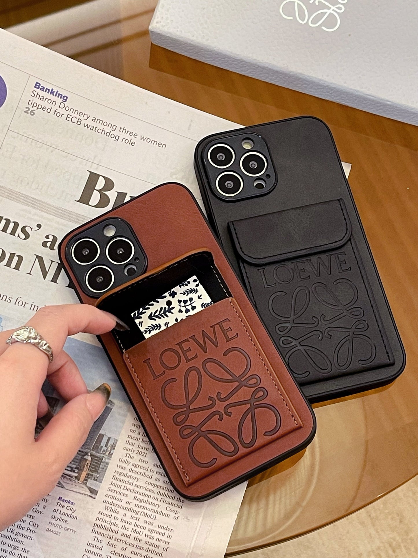 Luxusní pouzdro na iPhone s držákem karty Hnědá-LZP241448