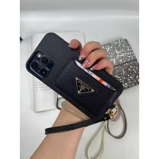 Capa luxuosa para iPhone com bolsa de cartão de quatro cores
