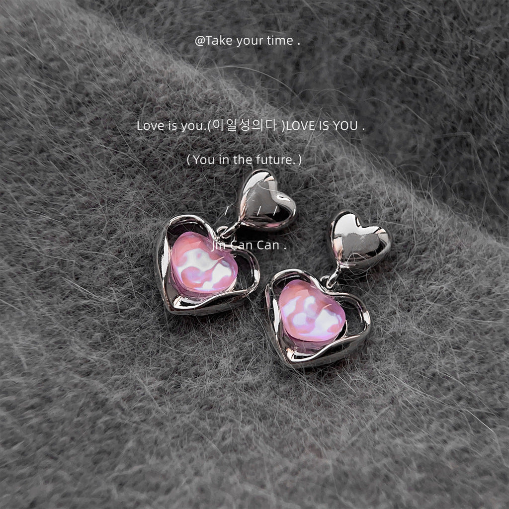Iridescent Pink Heart Drop Náušnice – French Sweet Chic s doplňky Edgy Twist