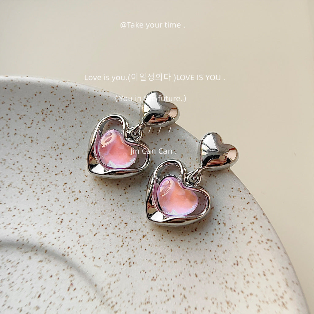 Iridescent Pink Heart Drop Náušnice – French Sweet Chic s doplňky Edgy Twist