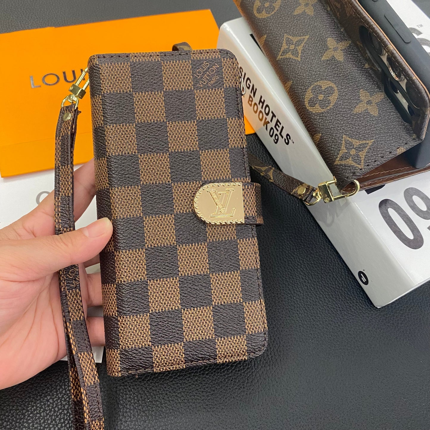 MONOGRAM PLÁTNĚ KOŽENÁ PENĚŽENKA POUZDRO NA MOBIL NA MOBIL SAMSUNG