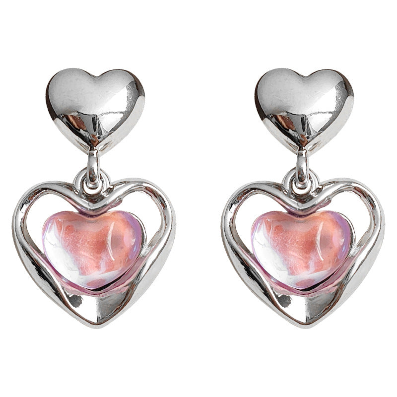 Iridescent Pink Heart Drop Náušnice – French Sweet Chic s doplňky Edgy Twist
