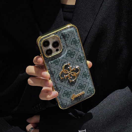 Kožené pouzdro na iPhone se zlatým logem Gue