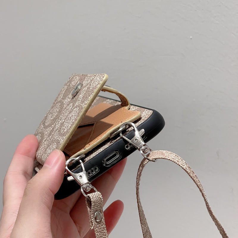 Klasické pouzdro na iPhone s peněženkou a popruhem bílé -SZK240402