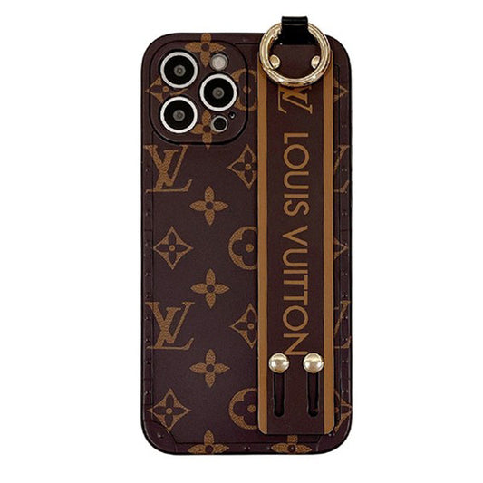 Capa luxuosa para iPhone com pulseira marrom