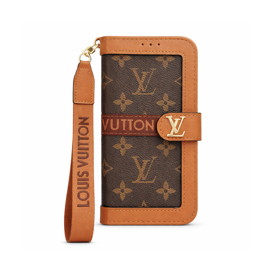 Capa carteira luxuosa com padrão de luxo para iPhone com suporte para cartão e alça