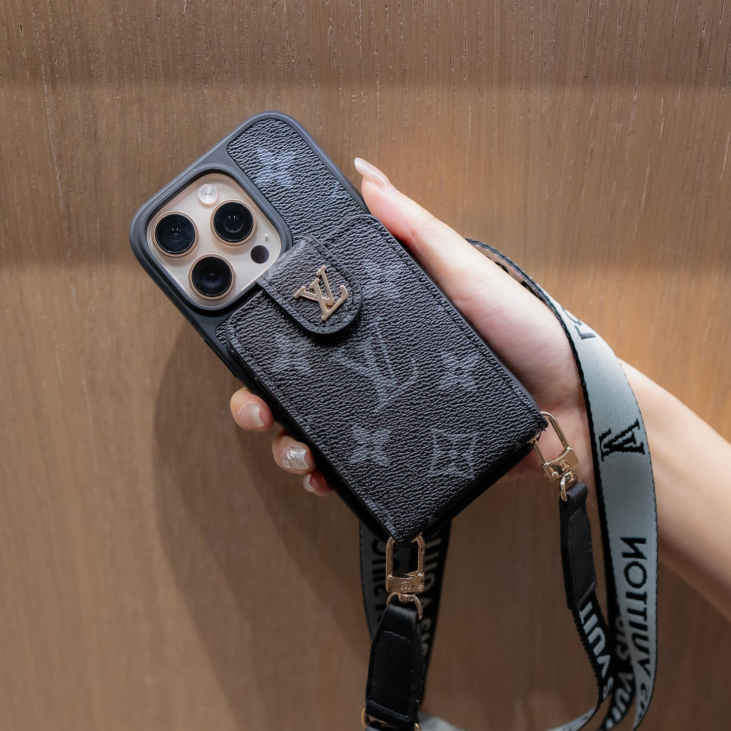 Luxusní crossbody pouzdro na iPhone s držákem karty & řemínkem