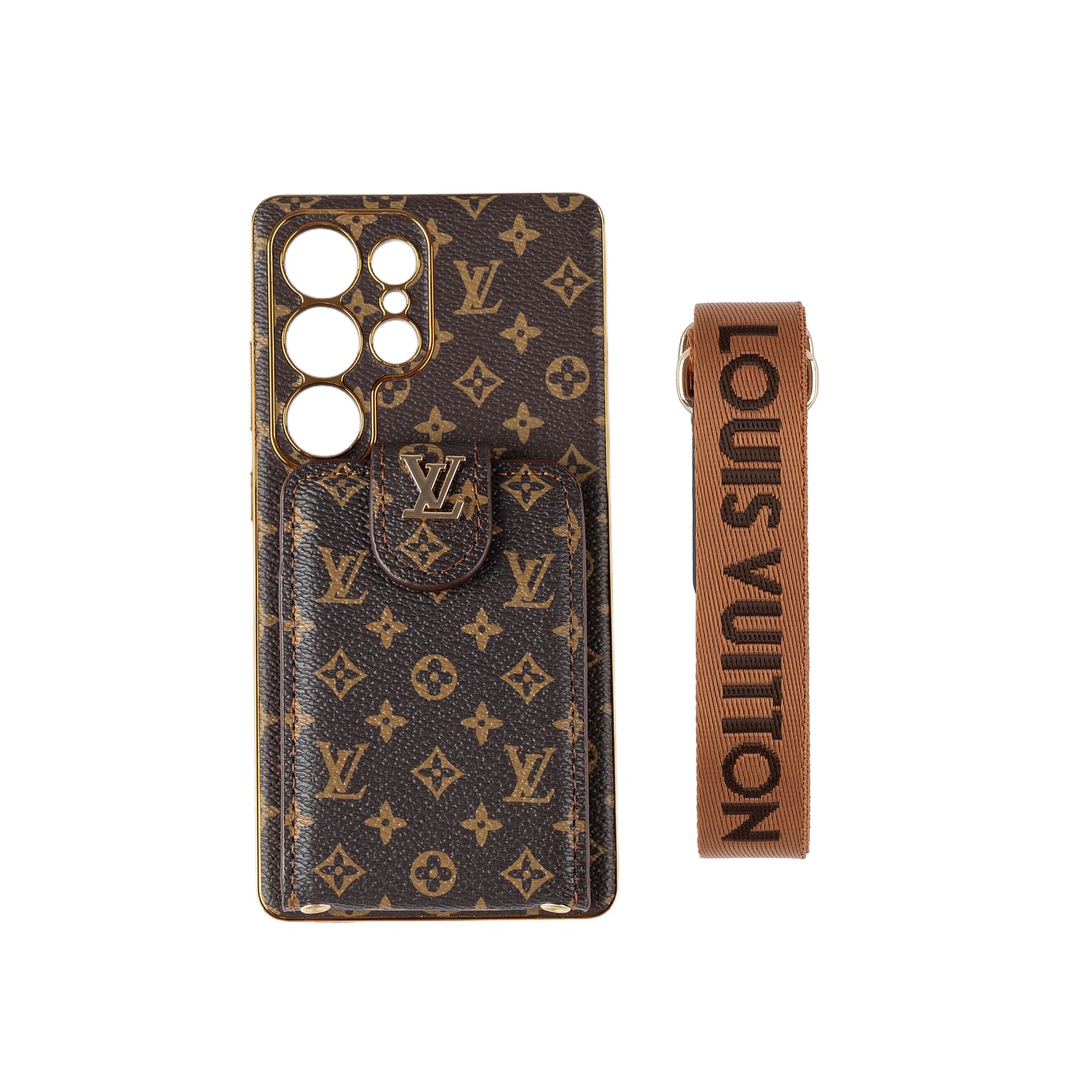 Luxusní kožené multifunkční pouzdro na telefon Monogram s poutkem na zápěstí