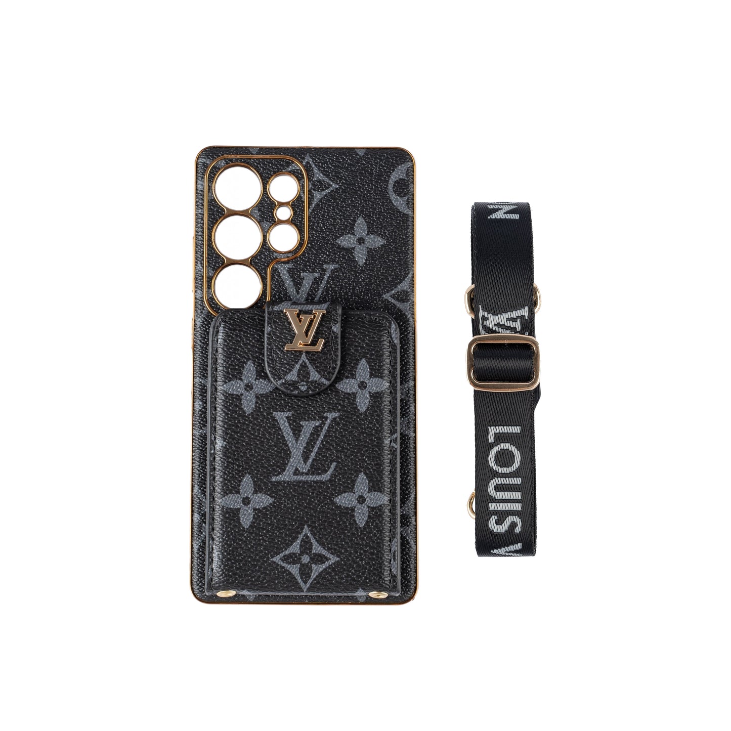 Luxusní kožené multifunkční pouzdro na telefon Monogram s poutkem na zápěstí