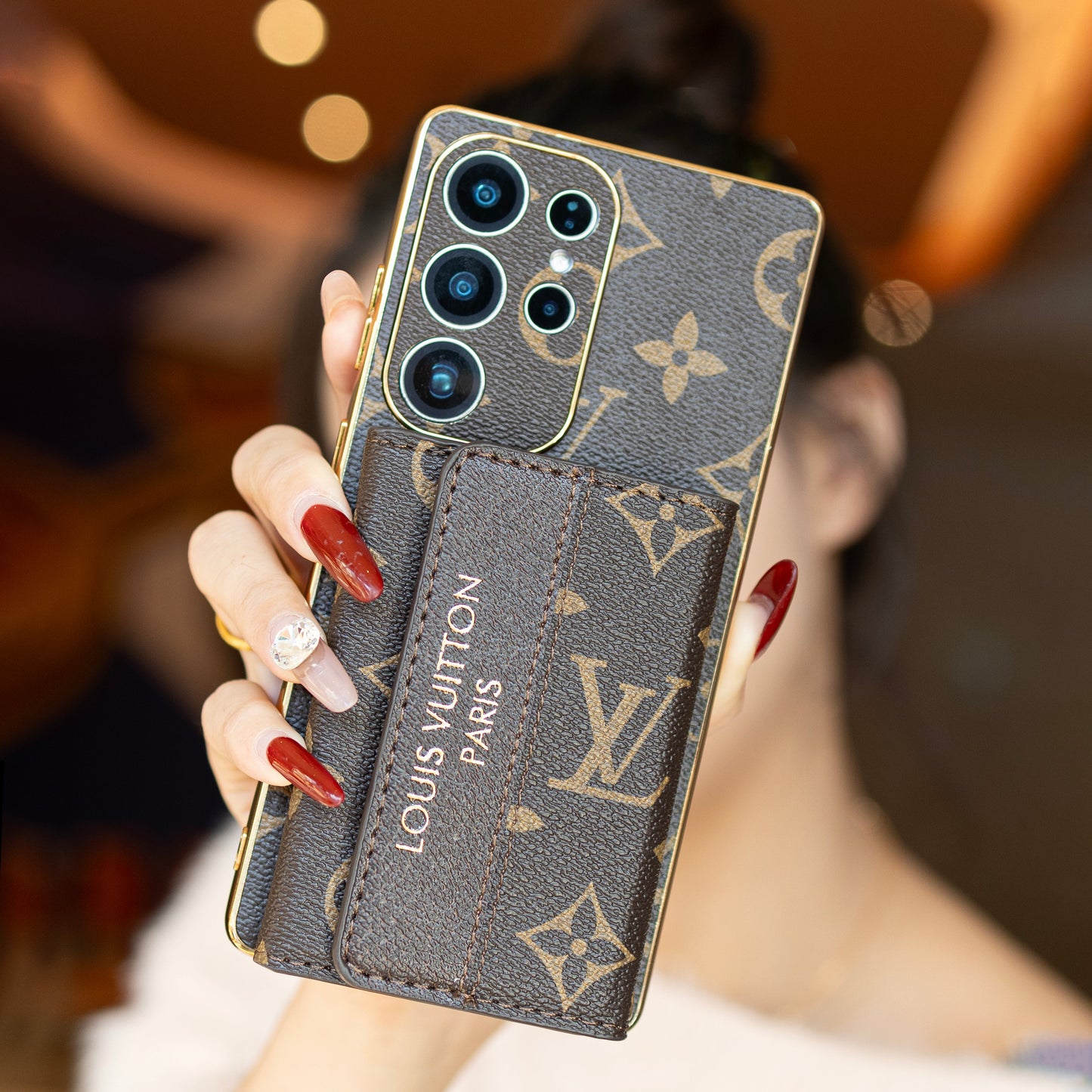 Prémiové kožené pouzdro Samsung s držákem karty & řemínek na zápěstí