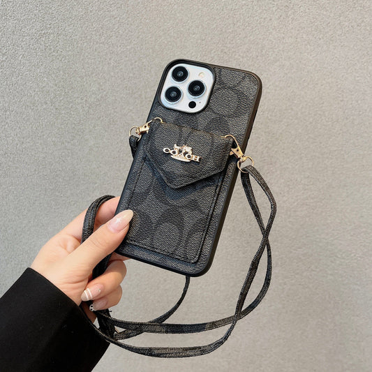 Klasické pouzdro na iPhone s držákem karty a popruhem světle černé -SJ240513