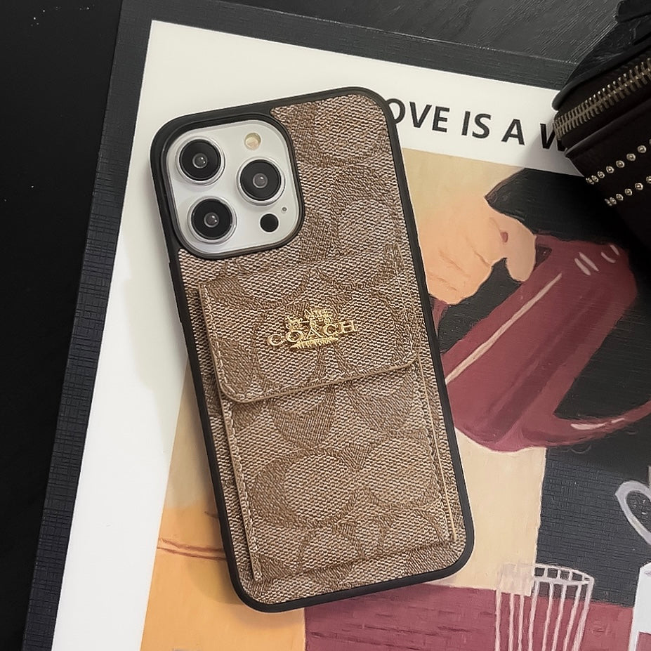 Klasické pouzdro na iPhone s peněženkou na kartu světle hnědá -SZK240425