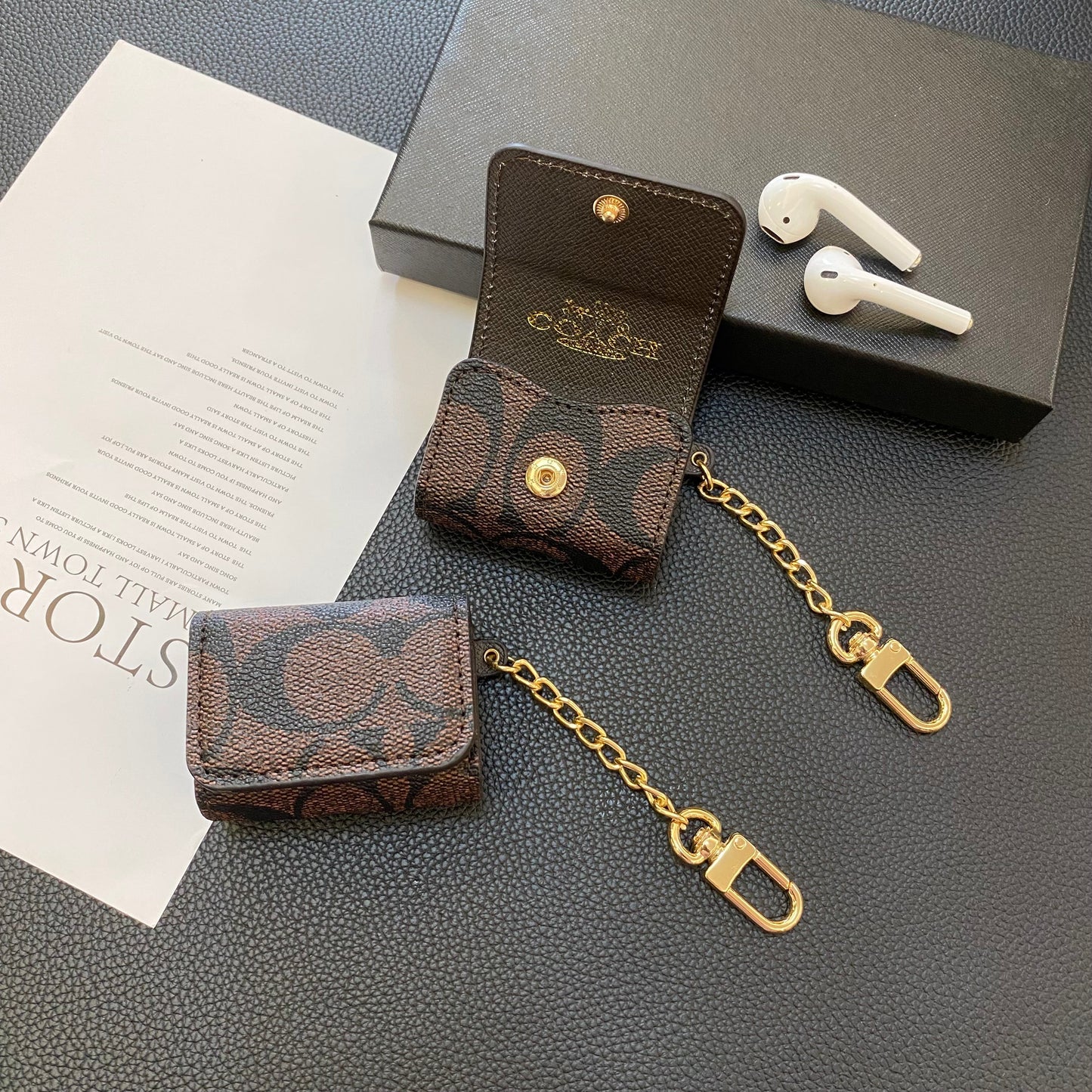 Luxusní pouzdra na AirPods Pro Coach Tmavě hnědá-YH240425