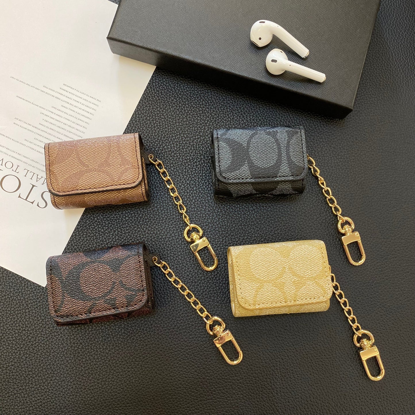 Luxusní pouzdra na AirPods Pro Coach Tmavě hnědá-YH240425