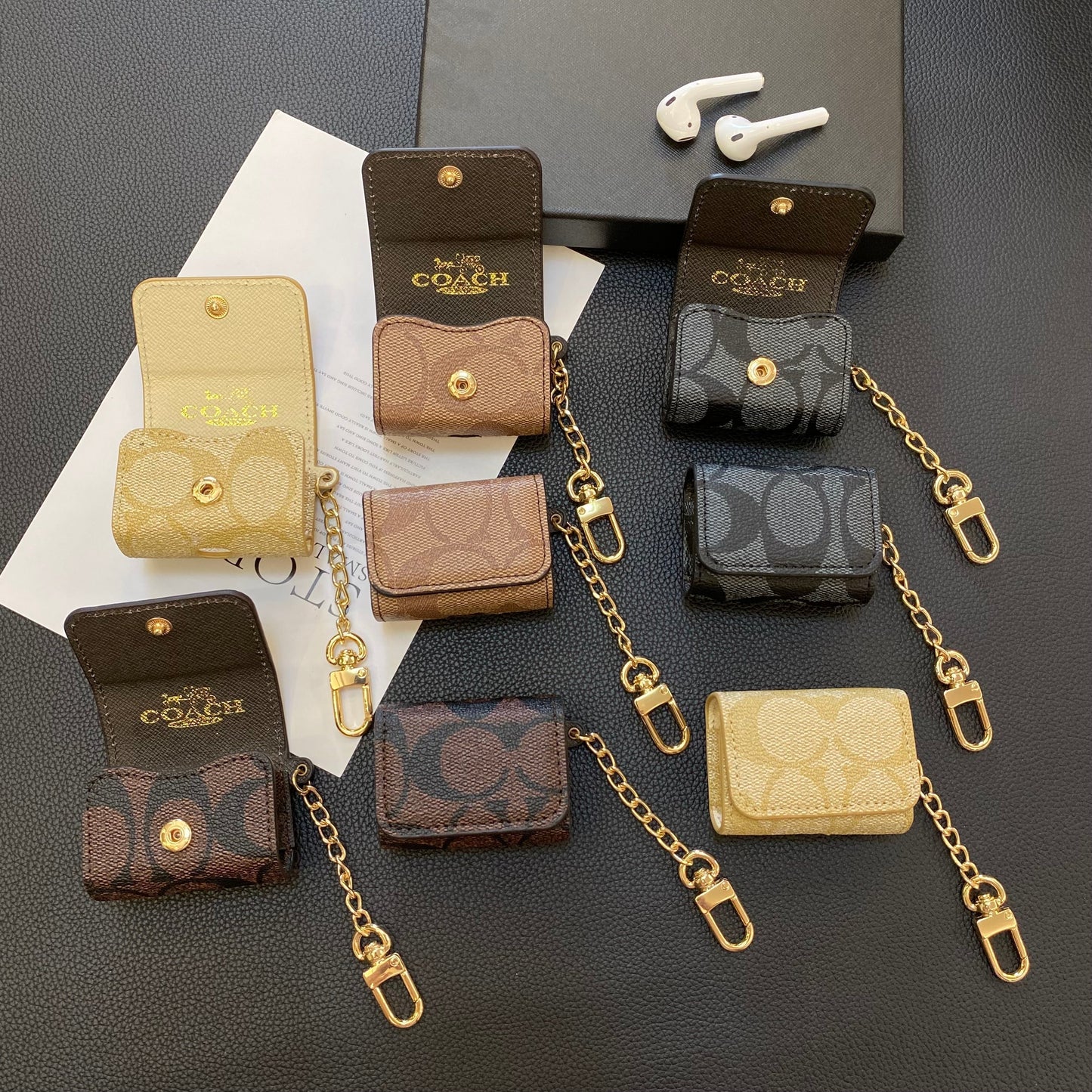 Luxusní pouzdra na AirPods Pro Coach Tmavě hnědá-YH240425