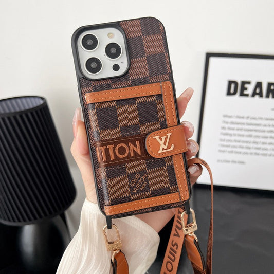 Luxusní Card Bag Chain Classic hnědé pouzdro na iPhone