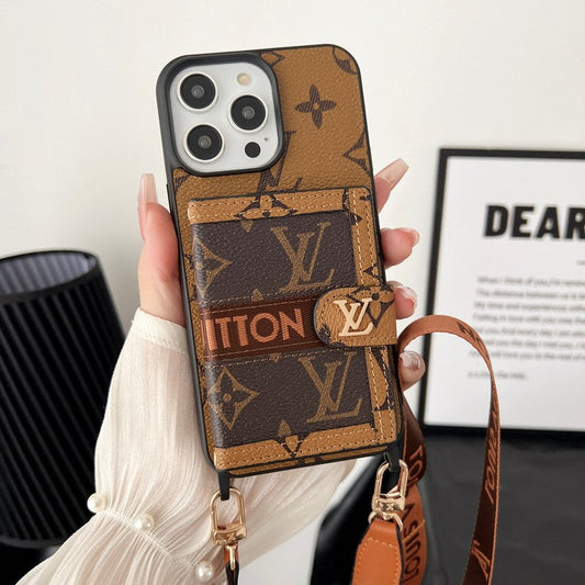 Luxusní Card Bag Chain Classic hnědé pouzdro na iPhone