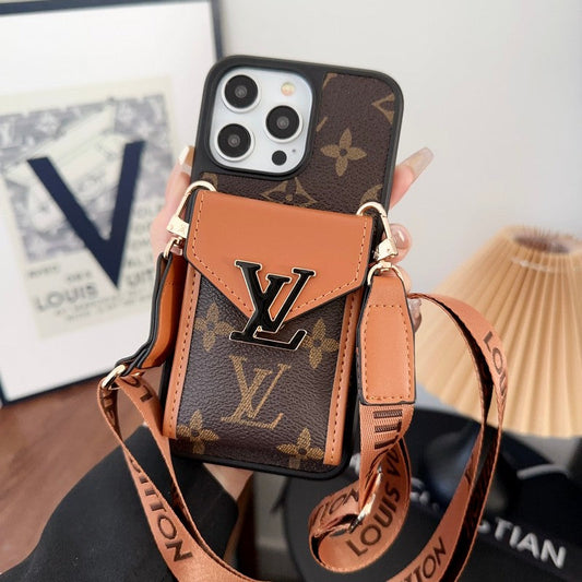 Bolsa de cartão de luxo capa para iPhone com corrente de cinco cores