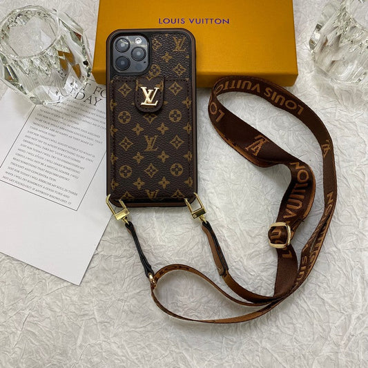 Capa para iPhone com corrente de bolsa de cartão luxuosa