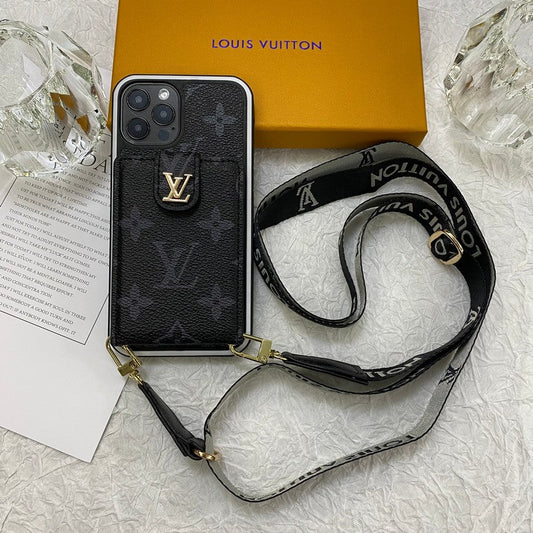 Capa para iPhone com corrente de bolsa de cartão luxuosa