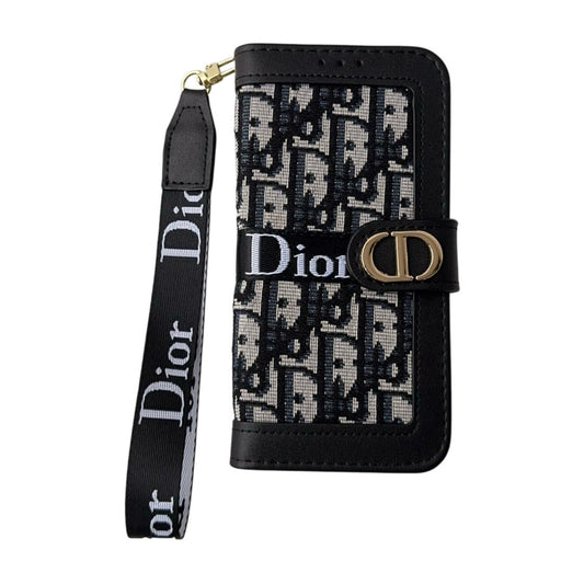 Capa para iPhone tipo carteira elegante com padrão elegante e alça de pulso removível